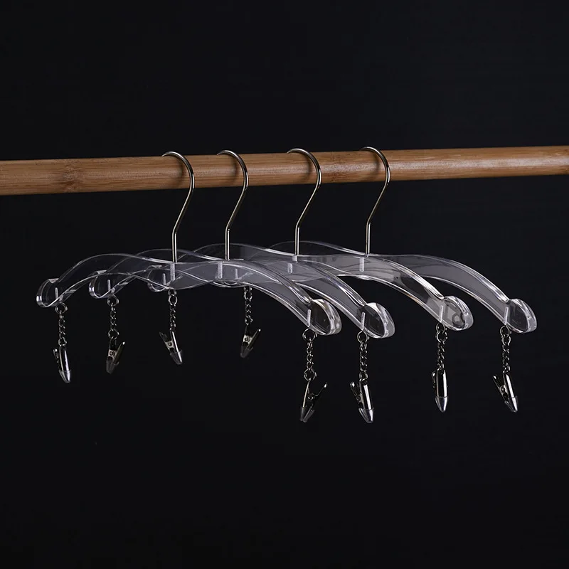 Simple transparent acrylic hangers underwear hangers with anti slip clips metal hook, Black or customized color
Simple transparent acrylic hangers underwear hangers with anti slip clips metal hook, Black or customized color