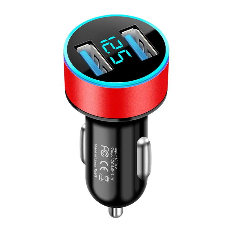 

2 Ports USB Car Charger 15W 3.1A Adapter Charge Compatible with iPhone, Black, red, silver, gold, blue