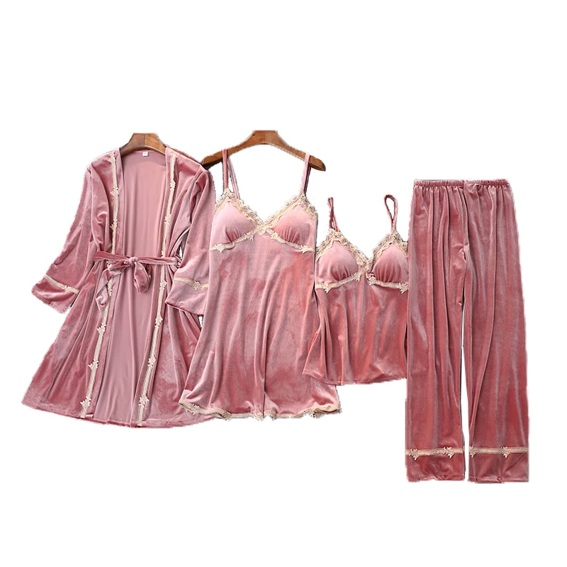 Gold Velvet 4 Pieces Kit Ladies Lace Robe Sexy Sleeveless Nightwear Pajamas Sets Sleepwear Women, Purple
Gold Velvet 4 Pieces Kit Ladies Lace Robe Sexy Sleeveless Nightwear Pajamas Sets Sleepwear Women, Purple