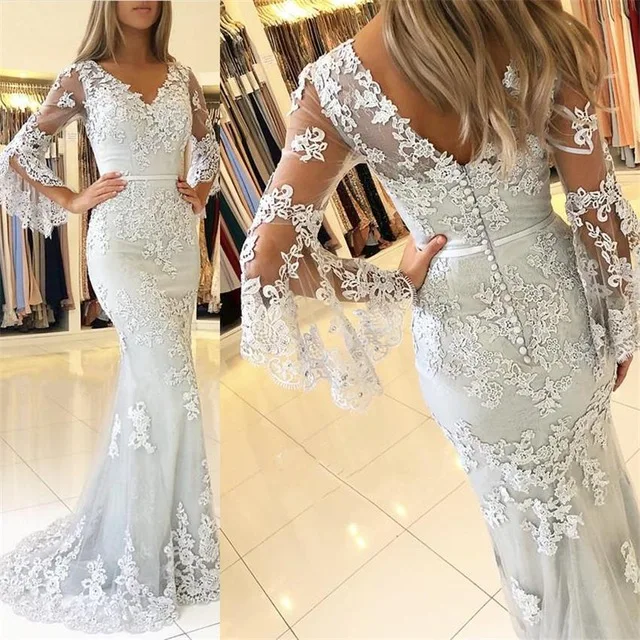 Silver Evening Dresses 2020 Mermaid V-neck 3/4 Sleeves Lace Beaded Islamic Dubai Saudi Arabic Long Elegant Evening Gown
Silver Evening Dresses 2020 Mermaid V-neck 3/4 Sleeves Lace Beaded Islamic Dubai Saudi Arabic Long Elegant Evening Gown