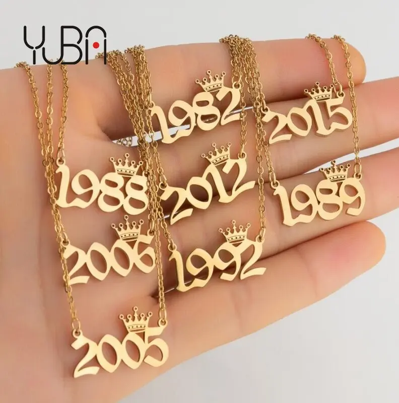 Custom stainless steel 18k gold crown pendant birth year necklace for womenwholesale
Custom stainless steel 18k gold crown pendant birth year necklace for womenwholesale