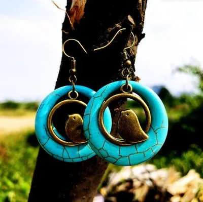 Bohemian Turquoise Bird's Nest Earrings Bird Pendant Hoop Earrings for Women Girls, Picture shows
Bohemian Turquoise Bird's Nest Earrings Bird Pendant Hoop Earrings for Women Girls, Picture shows