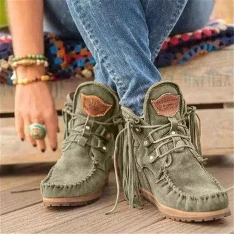 Retro Women Ankle Boots Medieval Faux Suede Leather Tassel Short Boot Lace Up Round Toe Western Cowboy Boots Casual Winter Shoes
Retro Women Ankle Boots Medieval Faux Suede Leather Tassel Short Boot Lace Up Round Toe Western Cowboy Boots Casual Winter Shoes