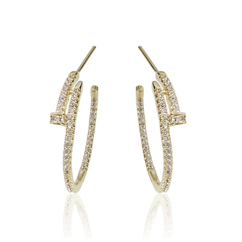 European Style Micro Pave Cz Zircon Round Circle Nail Hoop Earrings Bling Cubic Zircon Nail Shaped Stud Earrings For Girls, As picture show
European Style Micro Pave Cz Zircon Round Circle Nail Hoop Earrings Bling Cubic Zircon Nail Shaped Stud Earrings For Girls, As picture show