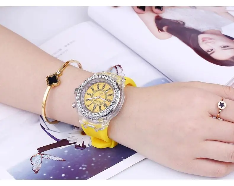 Colorful women flashing watch