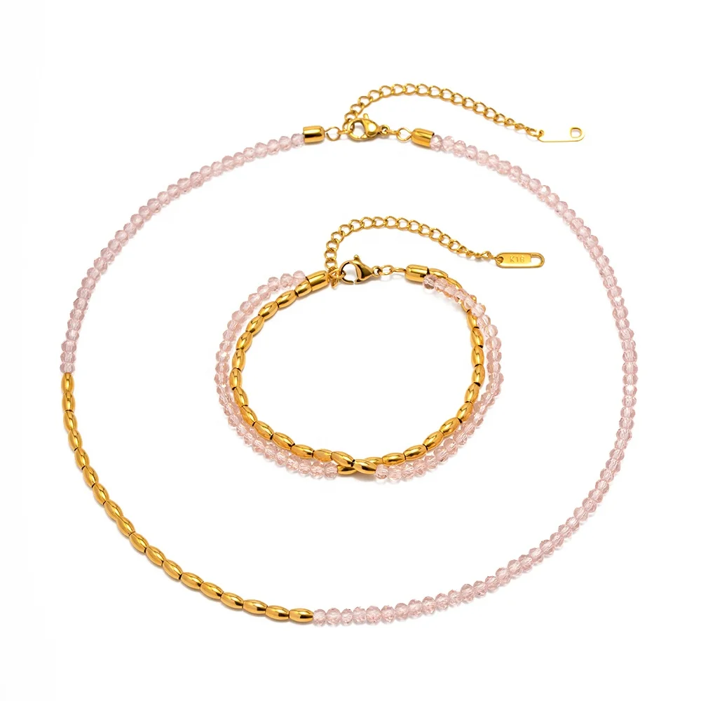 Pink Crystal Layer Beaded Retro PVD Gold Plated Stainless Steel Bead Chain Bracelet Necklace For Women
Pink Crystal Layer Beaded Retro PVD Gold Plated Stainless Steel Bead Chain Bracelet Necklace For Women