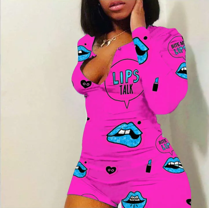 Women Sleepwear Printed Short Jumpsuits Long Sleeve Casual V-neck Romper Slim Female Pyjamas
Women Sleepwear Printed Short Jumpsuits Long Sleeve Casual V-neck Romper Slim Female Pyjamas