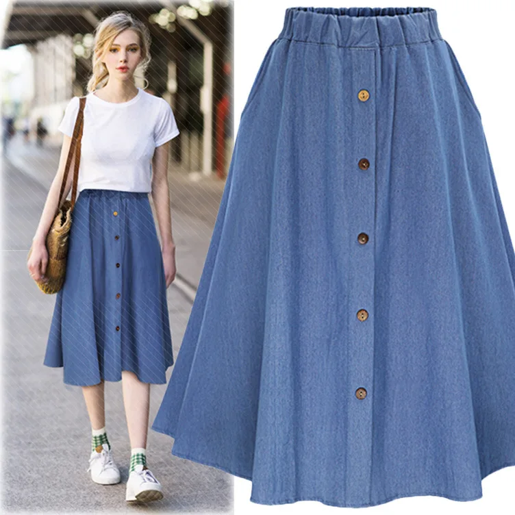 New Arrival Denim Women Solid Color Long Skirt Nature Waist Female Big Hem Casual Button Jean Skirt B92505R
New Arrival Denim Women Solid Color Long Skirt Nature Waist Female Big Hem Casual Button Jean Skirt B92505R