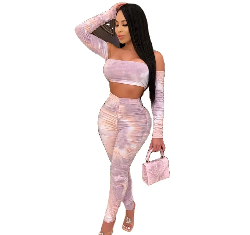 European and American women's fashion tie-dye wrapped chest long-sleeved pleated pants sexy fashion suit, Picture
European and American women's fashion tie-dye wrapped chest long-sleeved pleated pants sexy fashion suit, Picture