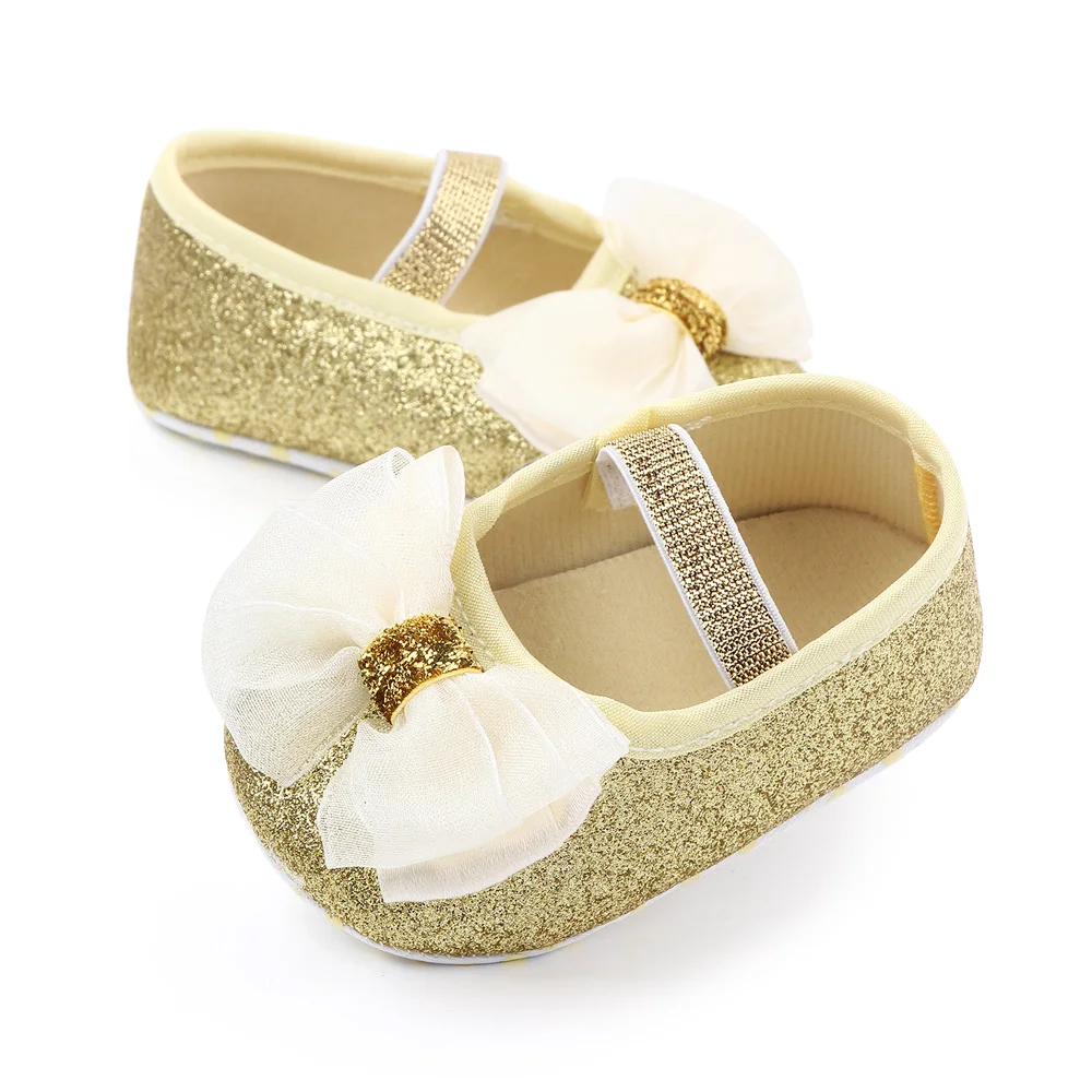 Cheap Beautiful Glitter Design Baby Shoes Girl Lovely Bow Kids Shoes Infant Toddler Princess Shoes factory