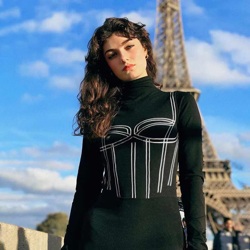 Spring And Summer New Personality Printed Pattern High Neck Long Sleeve Bodysuit, Picture color
Spring And Summer New Personality Printed Pattern High Neck Long Sleeve Bodysuit, Picture color