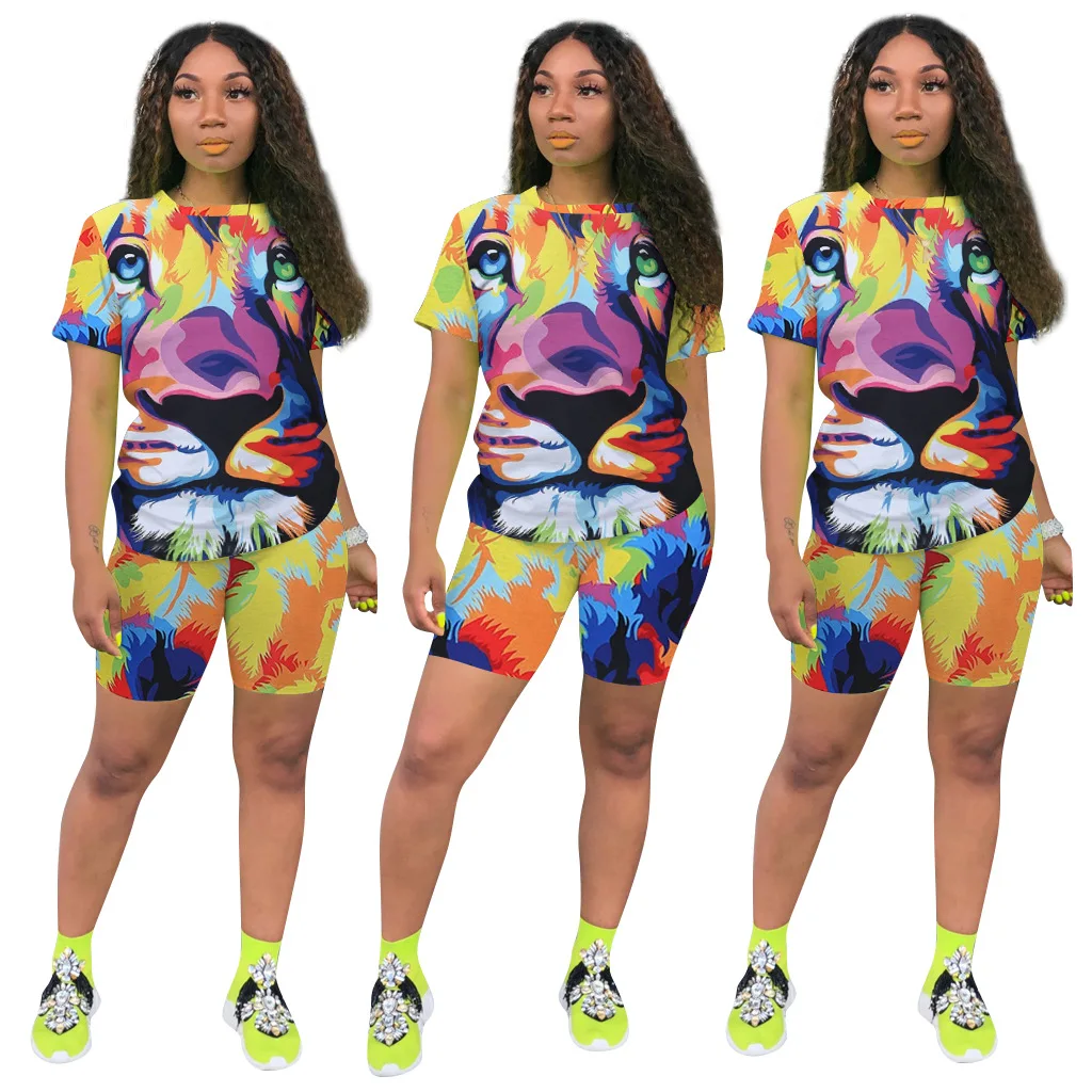 Fashion Tiger Lion Digital Printed Two Piece Set Women Short Sleeve O Neck T Shirts Shorts Matching Sets Casual Streetwear
Fashion Tiger Lion Digital Printed Two Piece Set Women Short Sleeve O Neck T Shirts Shorts Matching Sets Casual Streetwear