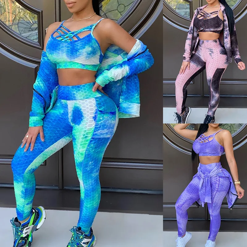 KX-ZL1443 Best selling women long sleeves silk tie dye pants three piece set women clothing
KX-ZL1443 Best selling women long sleeves silk tie dye pants three piece set women clothing