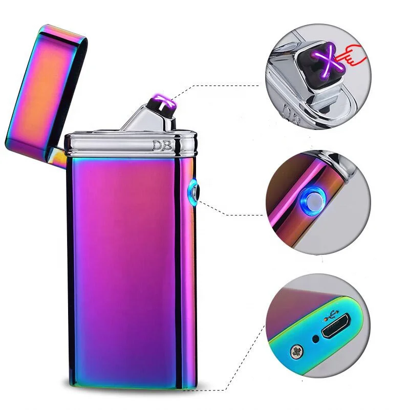 

Custom Logo Electric Plasma Eco-friendly USB Rechargeable Flameless Windproof Pulse Double Arc Cigarette Lighter For Smoking, Colorful