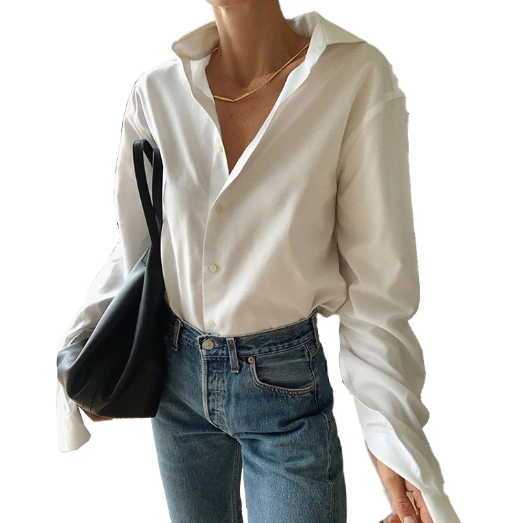 European Style Fall New Office Ol Solid Color V Collar Long Sleeve Basic Single Button Splicing Casual White Shirts
European Style Fall New Office Ol Solid Color V Collar Long Sleeve Basic Single Button Splicing Casual White Shirts