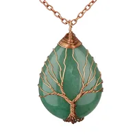 

Wire Wrapped Tree Of Life Necklace Natural Gemstone Teardrop Pendant Necklace For Women