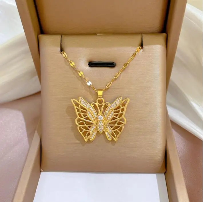 Luxury design Zircon butterfly Choker Necklace for Women Gold plated Charm stainless Steel Pendant Jewelry Accessories Gift
Luxury design Zircon butterfly Choker Necklace for Women Gold plated Charm stainless Steel Pendant Jewelry Accessories Gift