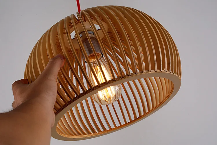 Decorative natural basswood handmade round wooden chandeliers for restaurant hotel villa  pendant light