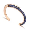 Blue Royal Simple Linear Zirconia Rhinestones Pave Eternity Cuff Bangle Bracelet for Perfect Female