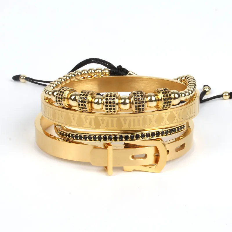 European Hip Hop Luxury Punk Handmade Bracelet Set 18K Gold Stainless Steel Roman Bangle Royal Bracelet Set Men
European Hip Hop Luxury Punk Handmade Bracelet Set 18K Gold Stainless Steel Roman Bangle Royal Bracelet Set Men