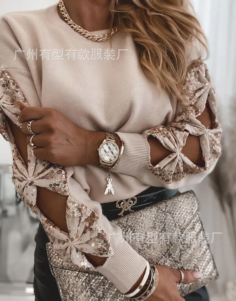 2021 Spring and Summer New Hot-selling Fashion Sequin Stitching Knitted Sweater Long-sleeved Women's Casual Top
2021 Spring and Summer New Hot-selling Fashion Sequin Stitching Knitted Sweater Long-sleeved Women's Casual Top