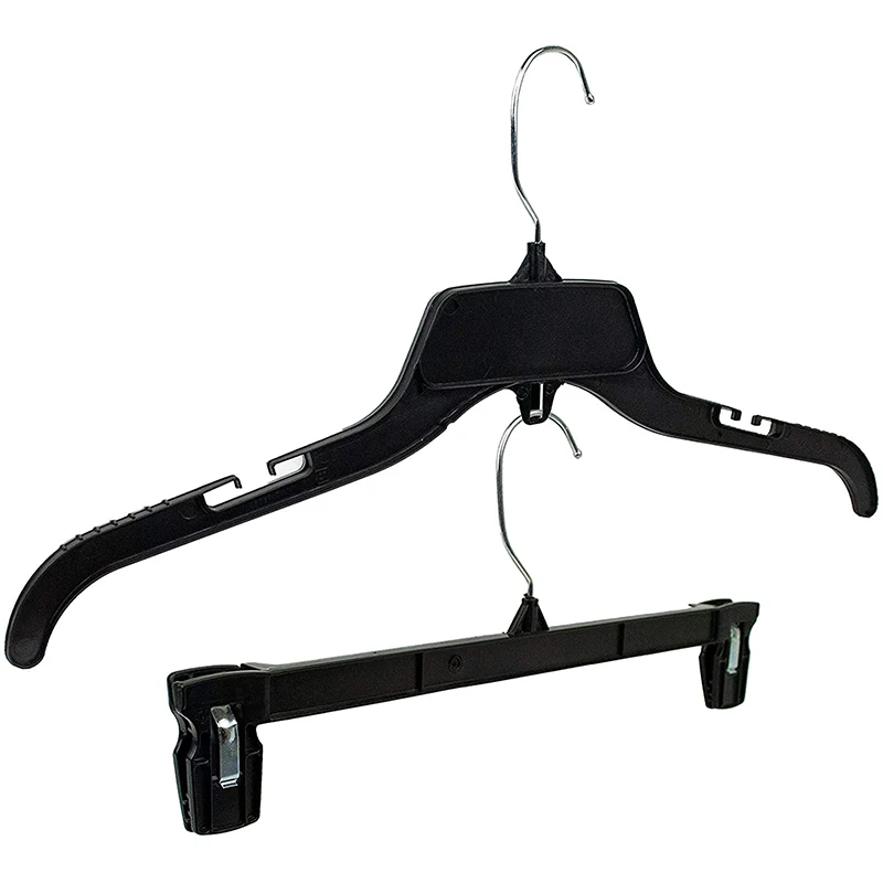 Wholesale Recycled Black Plastic Pants Hangers with Ridged Clips