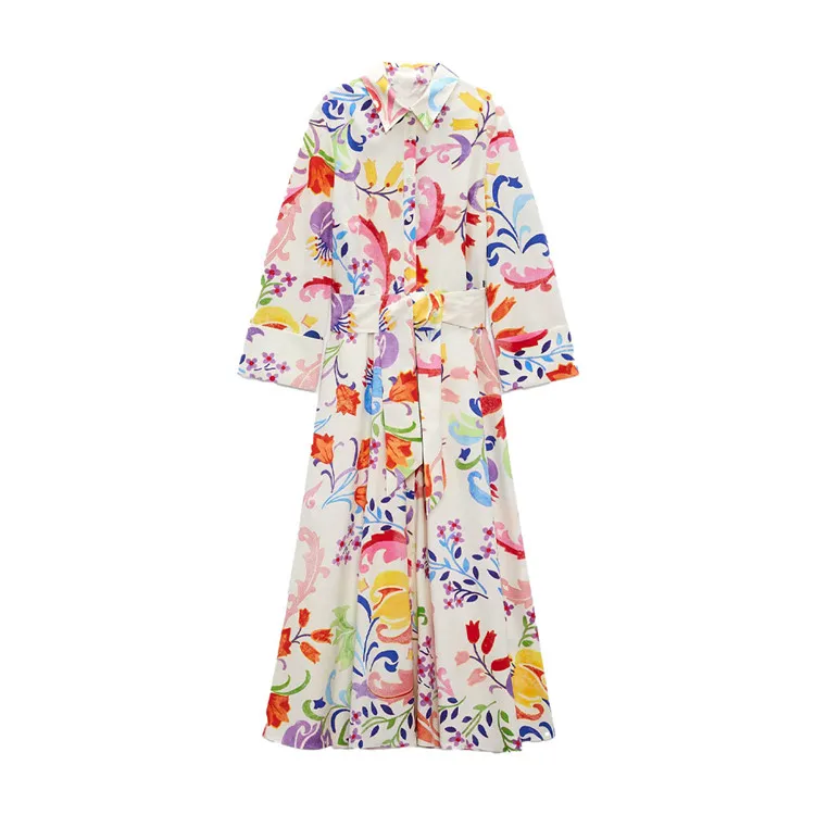 Dress New Women's Spring/Summer 2021 Flower Print Lapel Nine-point Sleeve Long Waist Waist Sunscreen Holiday Midi Dress, Picture color
Dress New Women's Spring/Summer 2021 Flower Print Lapel Nine-point Sleeve Long Waist Waist Sunscreen Holiday Midi Dress, Picture color