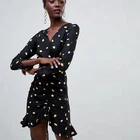 New arrivals exquisite women clothing ruched mini dress heart print tea dress in black