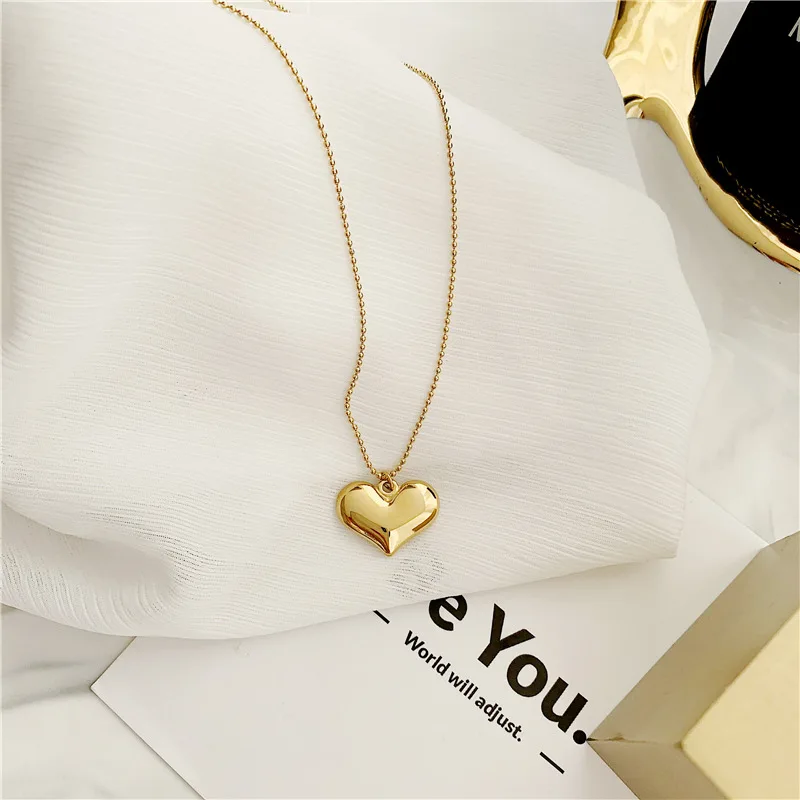 Large Solid Heart Pendant Necklace Stainless Steel 18K Gold Plated Round Bead Chain Necklace Women, As the picture
Large Solid Heart Pendant Necklace Stainless Steel 18K Gold Plated Round Bead Chain Necklace Women, As the picture