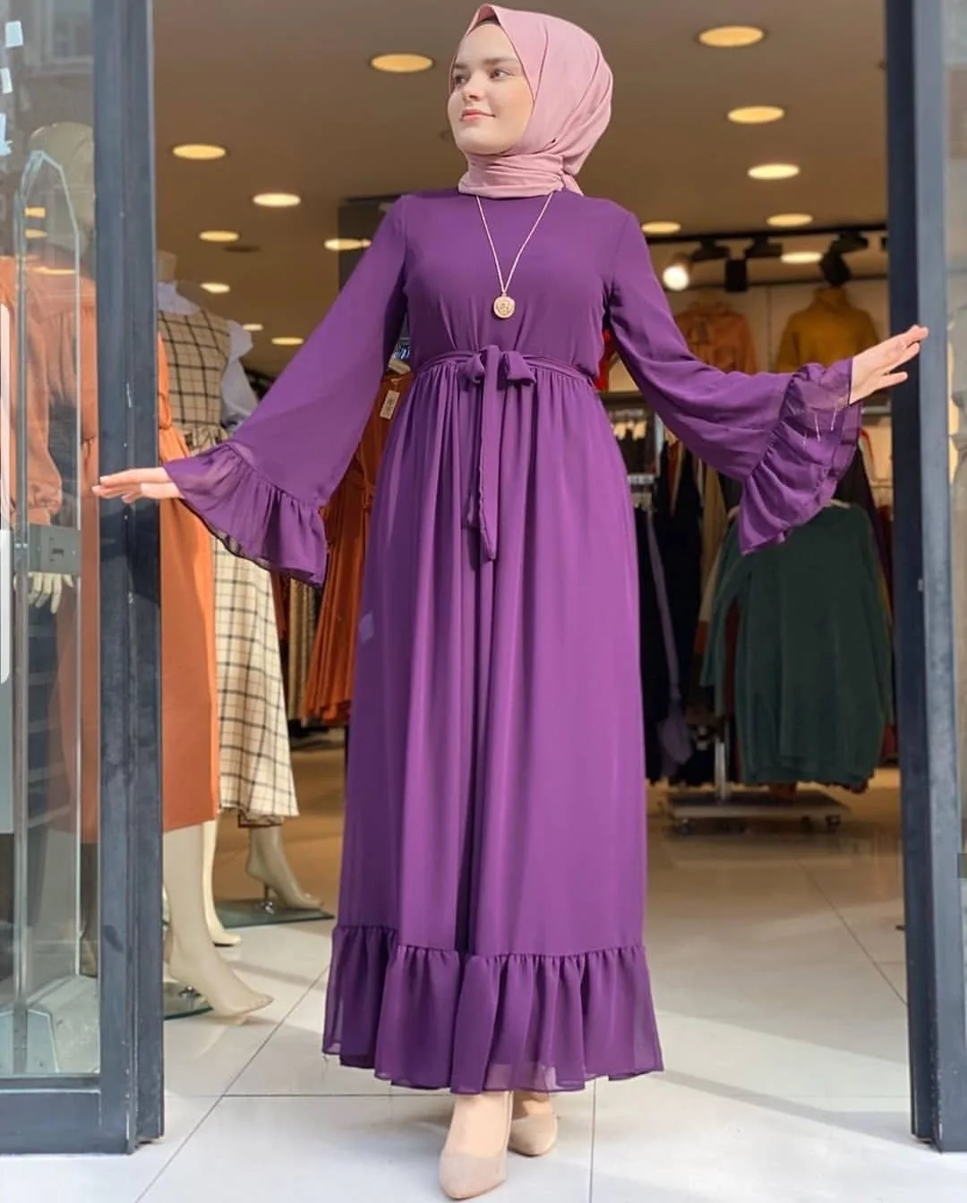 Chiffon dress with full ankle flared sleeves women 2020 muslim dresses, Gray
Chiffon dress with full ankle flared sleeves women 2020 muslim dresses, Gray