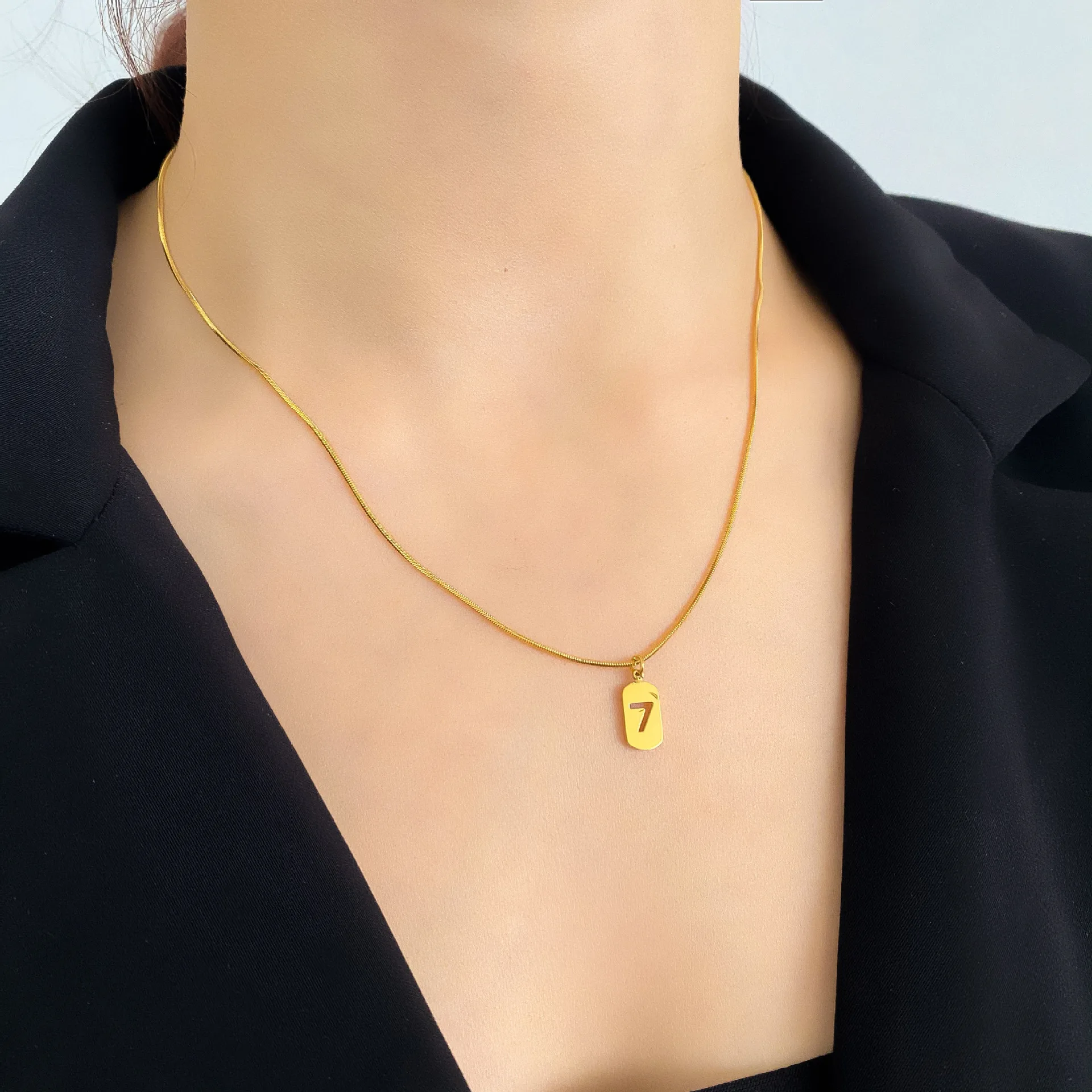 New Korea Punk Titanium Steel Snake Bone Chain Square Medallion Hollow Lucky Number 7 Necklace Clavicle Chain
New Korea Punk Titanium Steel Snake Bone Chain Square Medallion Hollow Lucky Number 7 Necklace Clavicle Chain