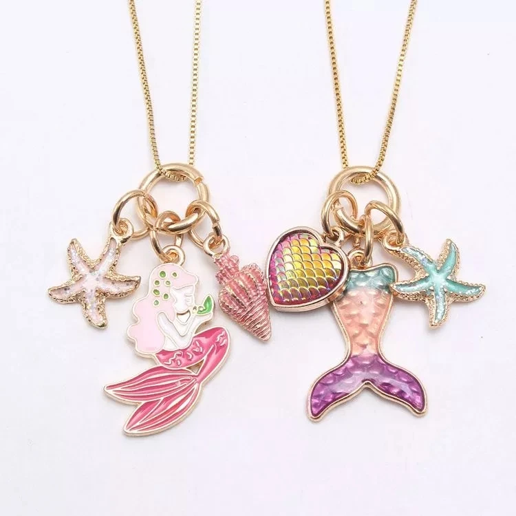 Best Selling Children Gold Long Necklace Kids Sweet Pink Starfish Mermaid Heart Pendant Necklaces, Multi
Best Selling Children Gold Long Necklace Kids Sweet Pink Starfish Mermaid Heart Pendant Necklaces, Multi