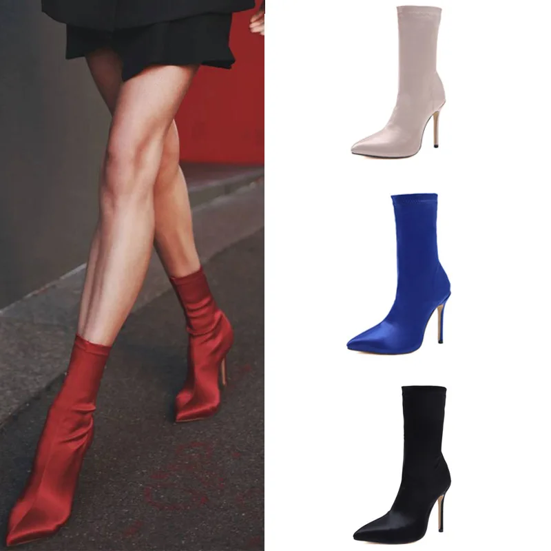 2021 fall woman stretch socks high-heeled satin boots mid-tube shoes women elegant short boots women shoes, Red
2021 fall woman stretch socks high-heeled satin boots mid-tube shoes women elegant short boots women shoes, Red
