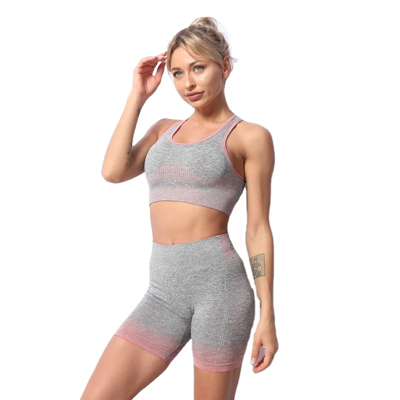 Women Gym Clothing Yoga Sets Striped Seamless Fitness Yoga Activewear Sets Female Sports Bra Knit Crop Top Shorts Yoga Sets, Customized color
Women Gym Clothing Yoga Sets Striped Seamless Fitness Yoga Activewear Sets Female Sports Bra Knit Crop Top Shorts Yoga Sets, Customized color