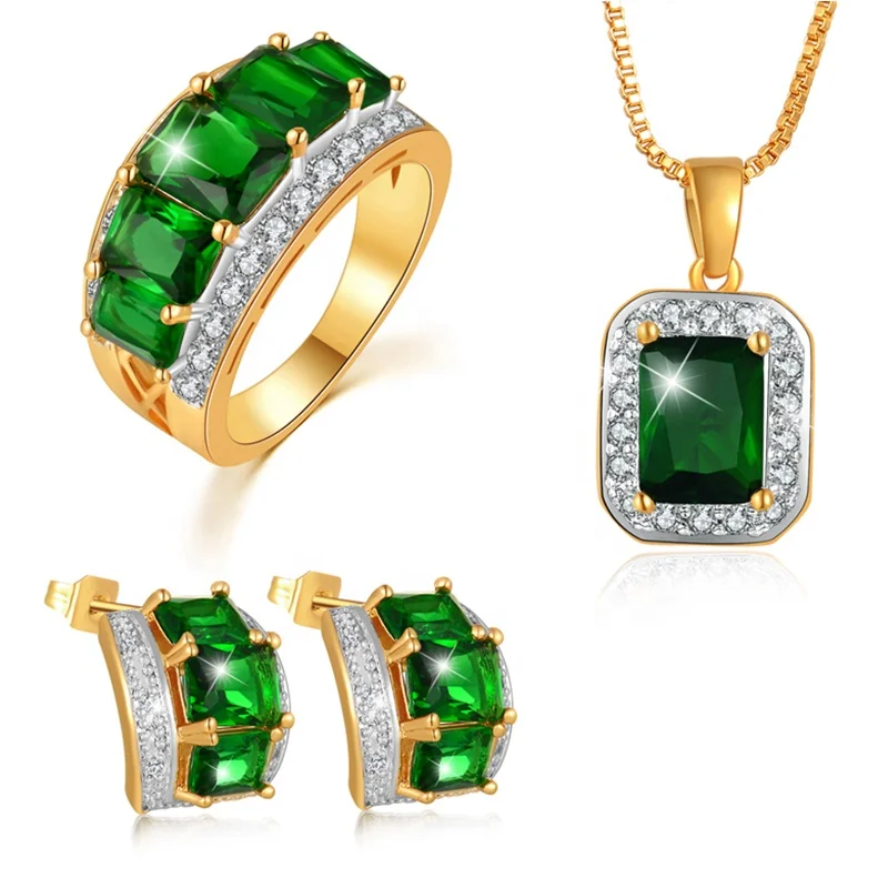 Fashion Jewelry Sets Made in China Green Stone Diamond Luxury Bridal Jewelry Set 18K Gold Plated For Women
Fashion Jewelry Sets Made in China Green Stone Diamond Luxury Bridal Jewelry Set 18K Gold Plated For Women
