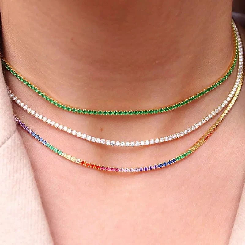 2mm thin tennis cz choker necklace for lady multi layer statement rainbow multi color cz luxury fashion trendy jewelry
2mm thin tennis cz choker necklace for lady multi layer statement rainbow multi color cz luxury fashion trendy jewelry