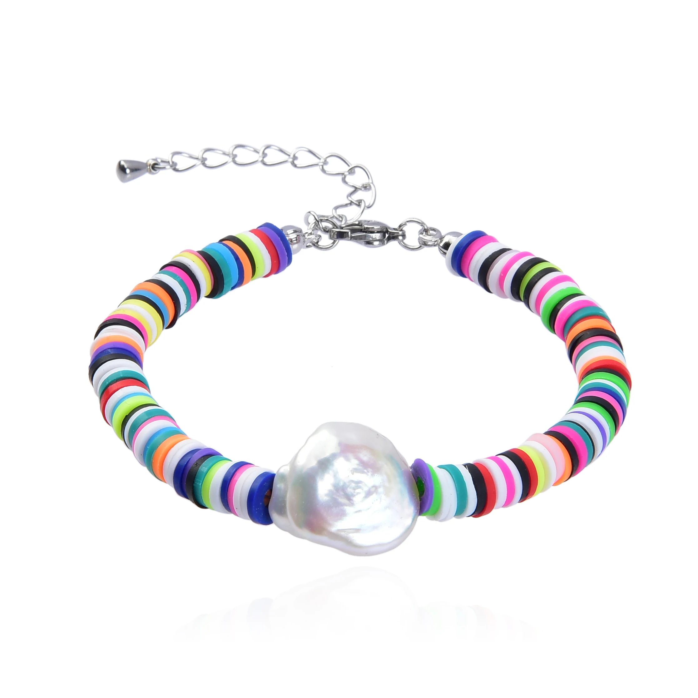 Natural Baroque pearl with 1*6 colored soft clay and lobster clasp Adjustable bracelet
Natural Baroque pearl with 1*6 colored soft clay and lobster clasp Adjustable bracelet