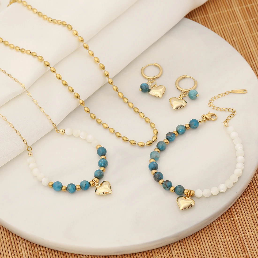 Fashion Blue Apatite Heart Pendant Necklace Bracelet Earrings Luxury Stainless Steel Women's Jewelry Set
Fashion Blue Apatite Heart Pendant Necklace Bracelet Earrings Luxury Stainless Steel Women's Jewelry Set
