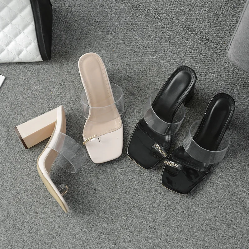 New arrival summer women's transparent PVC slippers chain decoration thick high heel sandals shoes for ladies, 2 colors
New arrival summer women's transparent PVC slippers chain decoration thick high heel sandals shoes for ladies, 2 colors