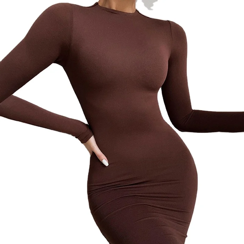 2021 new arrivals spring collection women simple long sleeve body con women casual dresses 
2021 new arrivals spring collection women simple long sleeve body con women casual dresses