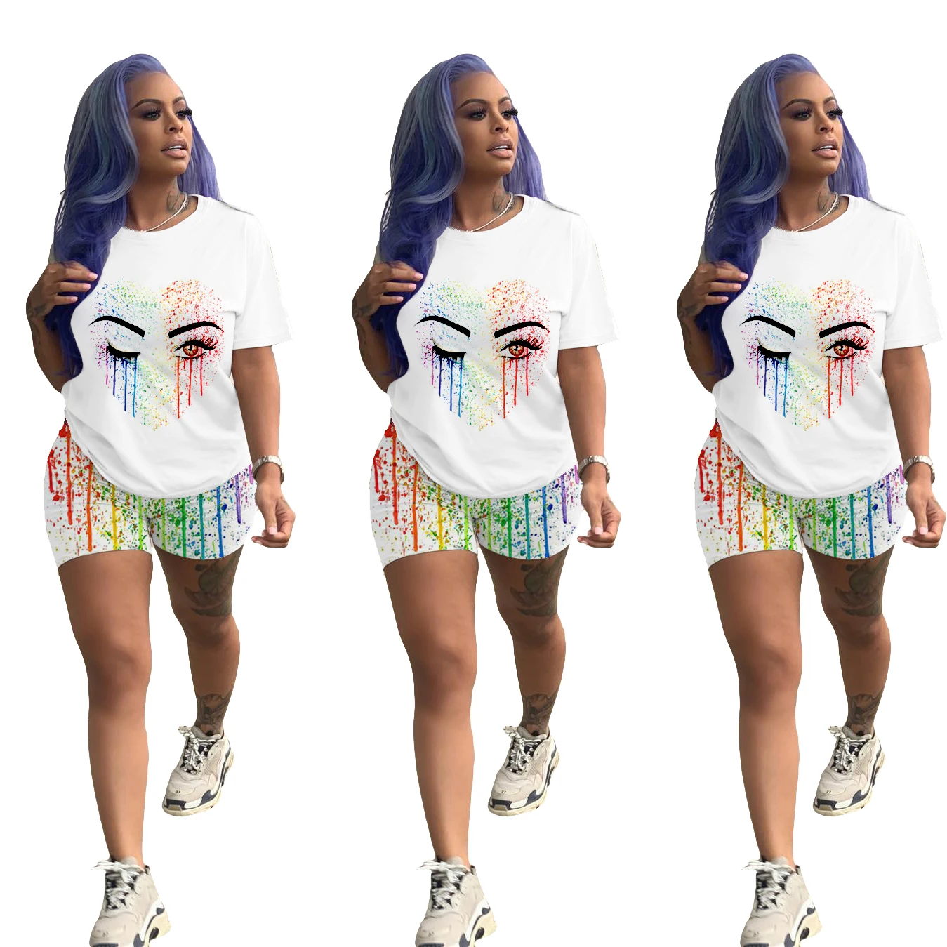 European and American printed suit women's fashion casual solid color jacket shorts suit two-piece love short-sleeved suit, Picture
European and American printed suit women's fashion casual solid color jacket shorts suit two-piece love short-sleeved suit, Picture
