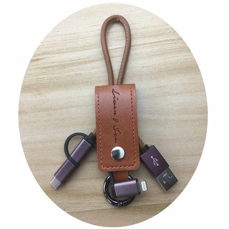 with nice package Short keychain leather 3-in-1 Sync and Charge micro USB Type C for iPhone iPad Air mini, Samsung and more - ANKUX.COM