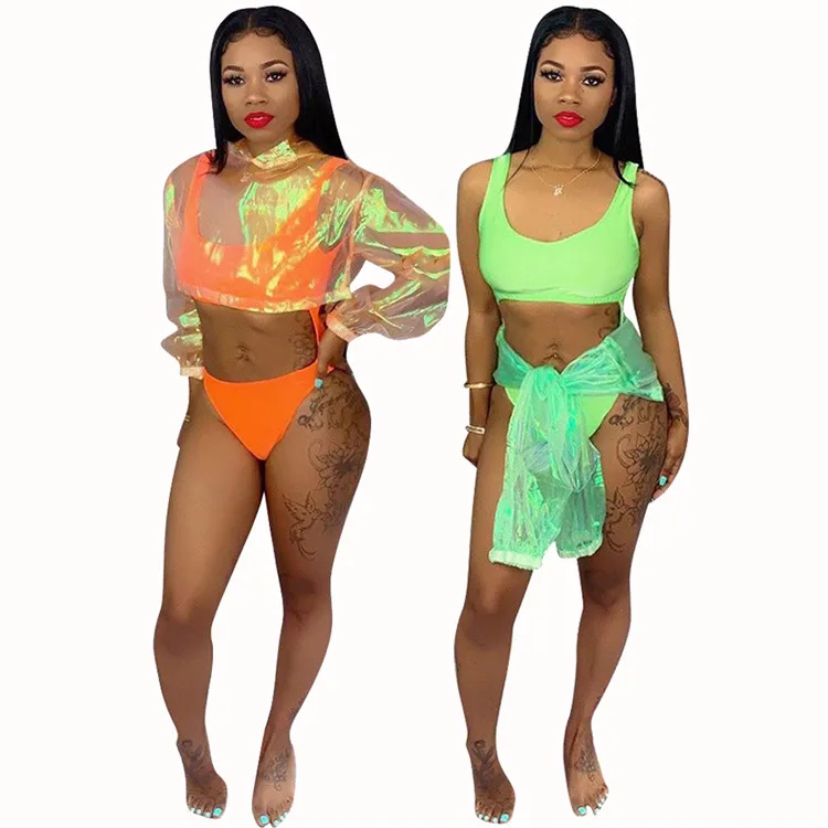 Unique Designer 2 Piece Bikini Suit With Long Sleeve Reflective Cover Up Pure Color Swimwear, As picture
Unique Designer 2 Piece Bikini Suit With Long Sleeve Reflective Cover Up Pure Color Swimwear, As picture