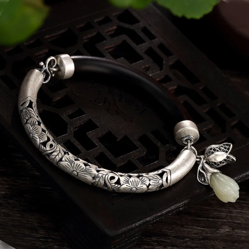 Bracelets Authentic Silver 990 Jewelry Natural Flower Openning Type Ebony and Hollow Silver Classic Bangles Women
Bracelets Authentic Silver 990 Jewelry Natural Flower Openning Type Ebony and Hollow Silver Classic Bangles Women
