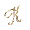 Wholesale Sales Gold Plated Letters A to Z Clear Crystal Rhinestone 26 Alphabet Letter Initial Brooch Pins For Women