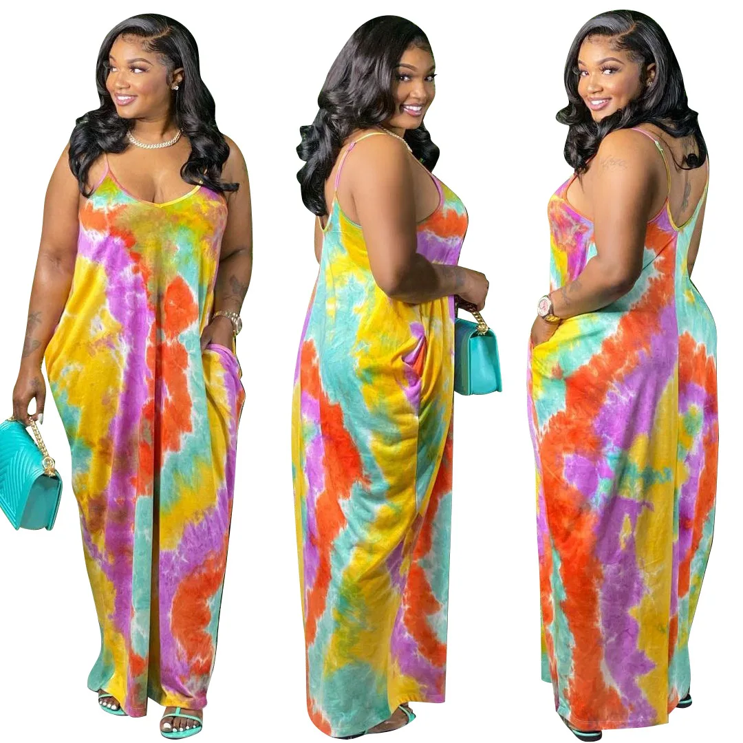 Sexy Colorful Plus Size Sleeveless Spaghetti Strap Dress Print Tie-Dye Dress Womens, As picture
Sexy Colorful Plus Size Sleeveless Spaghetti Strap Dress Print Tie-Dye Dress Womens, As picture