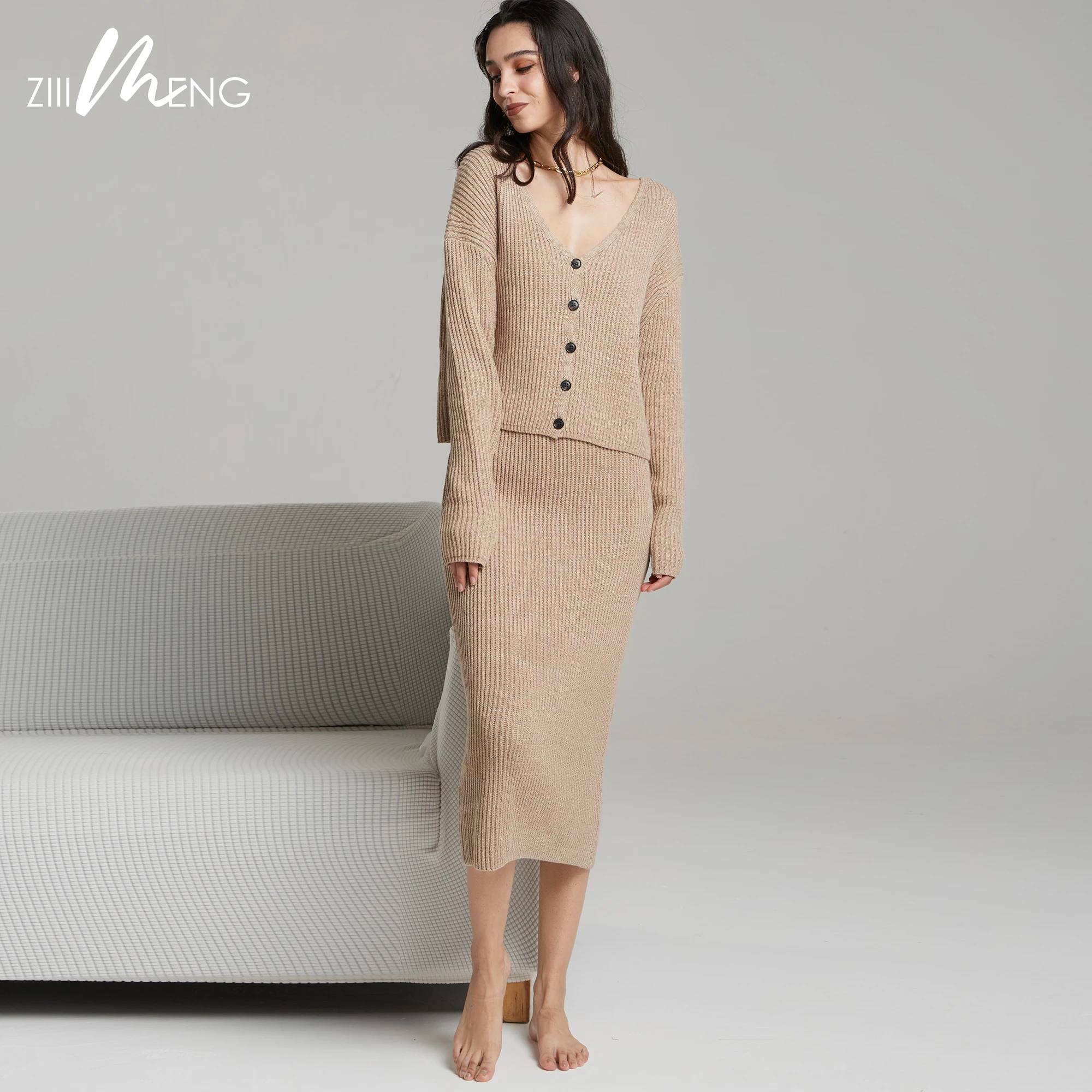 Autumn Winter Fashion Daily Life Knit Rib Women Cotton Sweater Dress Midi Skirt, Khaki
Autumn Winter Fashion Daily Life Knit Rib Women Cotton Sweater Dress Midi Skirt, Khaki