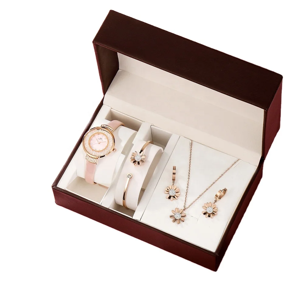 Luxury 5pc Jewellery Bangle Ladies Watch And Bracelet Gift Set Diamond Quartz Woman Watch Set Bracelet Necklace
Luxury 5pc Jewellery Bangle Ladies Watch And Bracelet Gift Set Diamond Quartz Woman Watch Set Bracelet Necklace