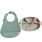 Children's food set Silicone Baby Bibs with soft Spoon and silicone plate