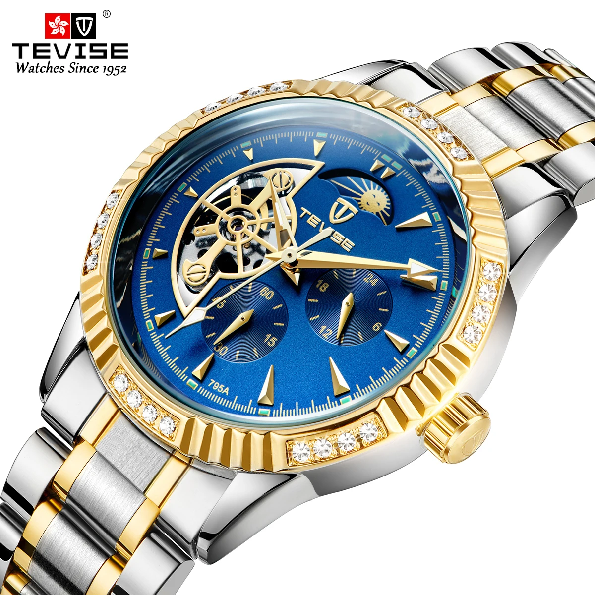 Tevise T629F Fashion business moon phase luminous mechanical men's watch, 6 colors
Tevise T629F Fashion business moon phase luminous mechanical men's watch, 6 colors